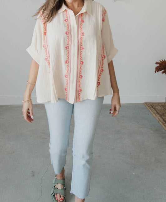 Easel - Amelia Embroidered Button Down Shirt