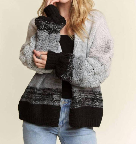 Adora - Puff Sleeves Ombre Sweater Cardigan