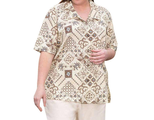 On The Plus Side - Trinity Print Short Sleeve Button Up Shirt - Plus