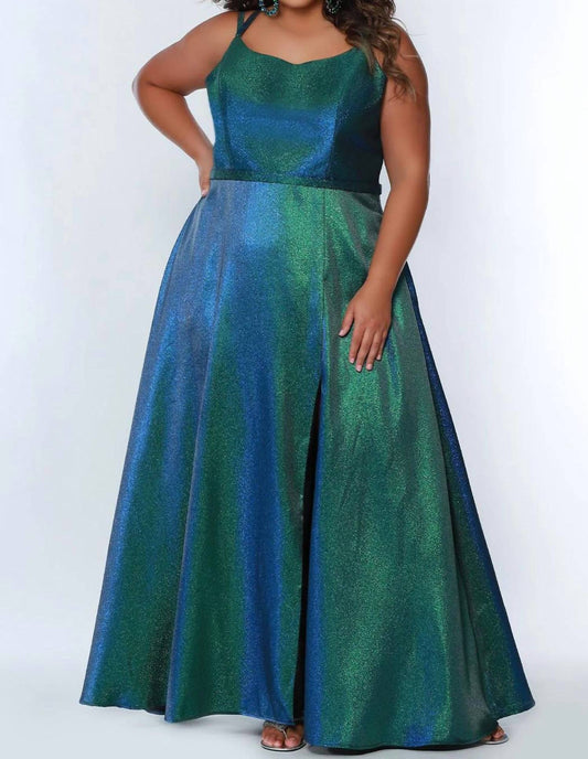 Sydney'S Closet - A-line Scoop Neck Shimmering Dress - Plus