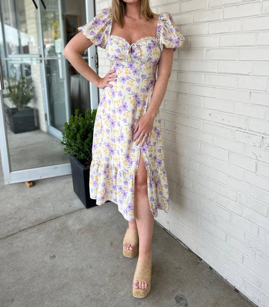 Astr - Maisie Puff Sleeve Midi Dress