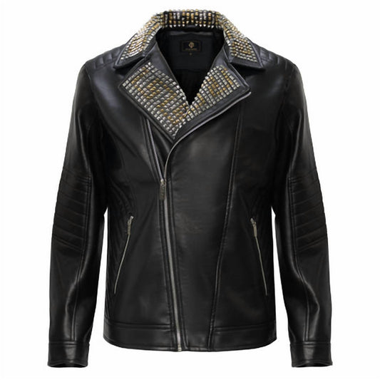 Barocco - Women's Studded Collar Trim Moto Jacket