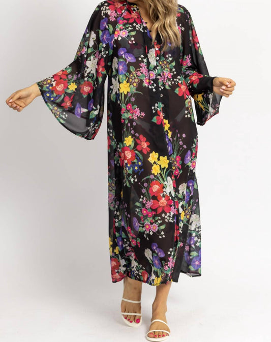 MULTIFLORAL TIE NECK COVERUP MAXI