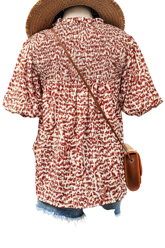 Fashionworks - Tie Split Neck Puff Sleeve Blouse