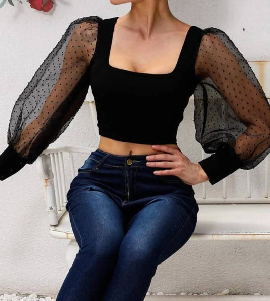 Ninexis - Swiss Dot Puff Sleeve Top