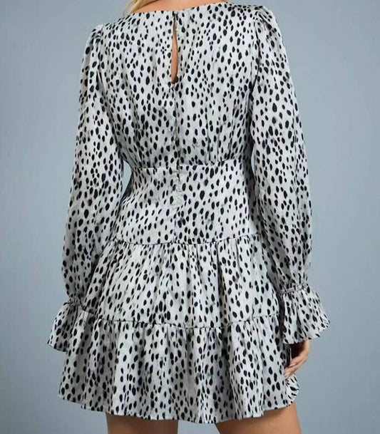 Glam - Animal Dress With Ruffle Sleeves