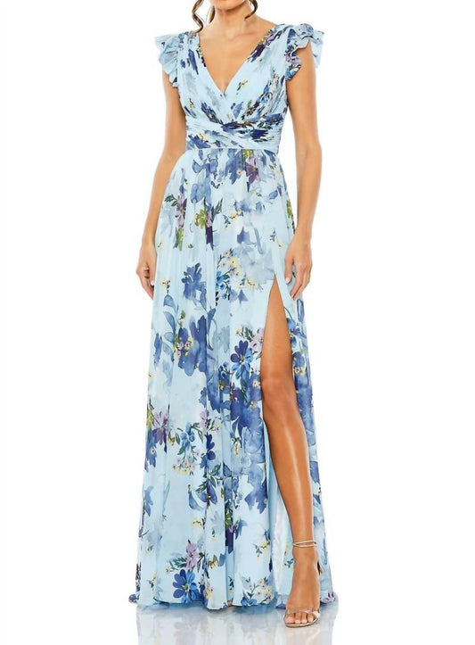Mac Duggal - Floral Flutter Sleeve Chiffon Gown
