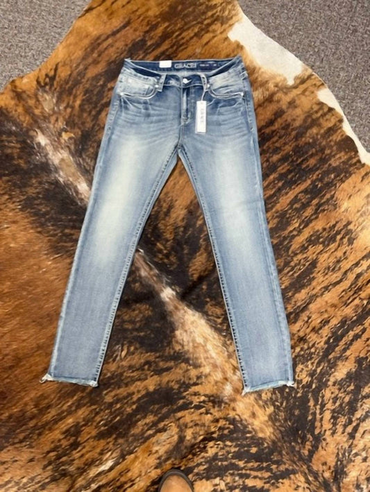 Grace In La - Women's Frayed Hem Skinny Jean