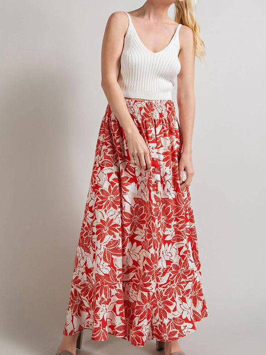 Ee:Some - Button Front Smocked Maxi Skirt