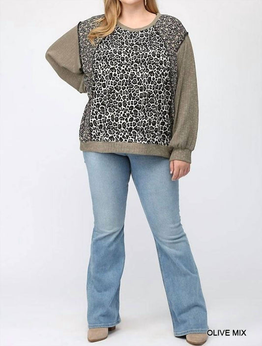Leopard And Ditsy Mixed Print Dolman Top