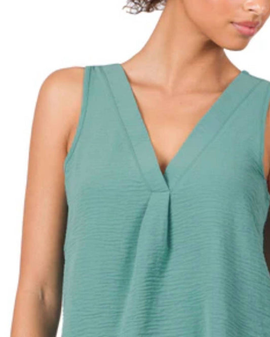 Zenana - Woven Airflow V-neck Sleeveless Top