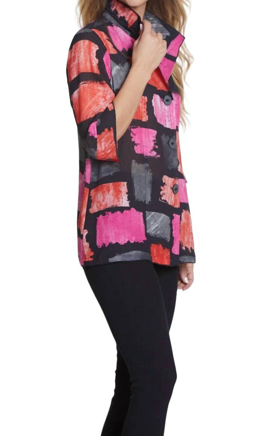 Multiples - 3/4 Sleeve Button Front Print Jacket