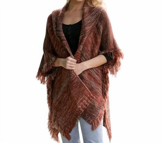 Leto - Cozy Marled Knit Collared Ruana