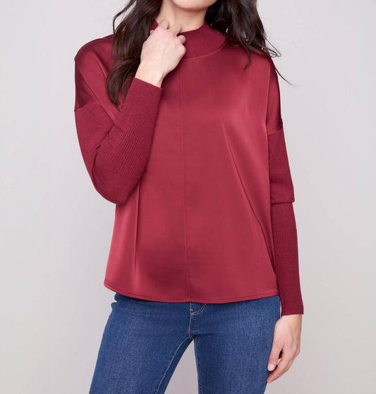 Charlie B - Mock Neck Satin Knit Top