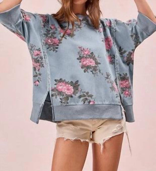 Bibi - Women's Flower Printed Denim Top