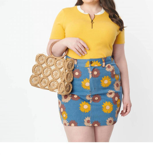 Unique Vintage - Denim Floral What A Classic Mini Skirt - Plus