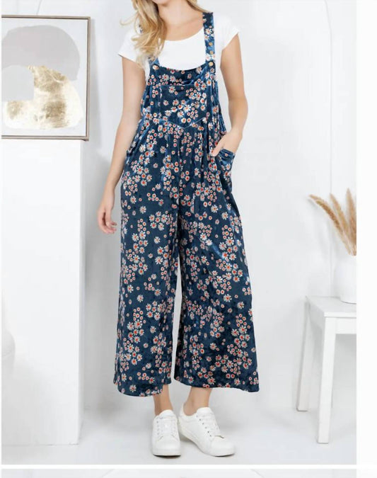 La Soul - Vintage Floral Velvet Wide Leg Overalls