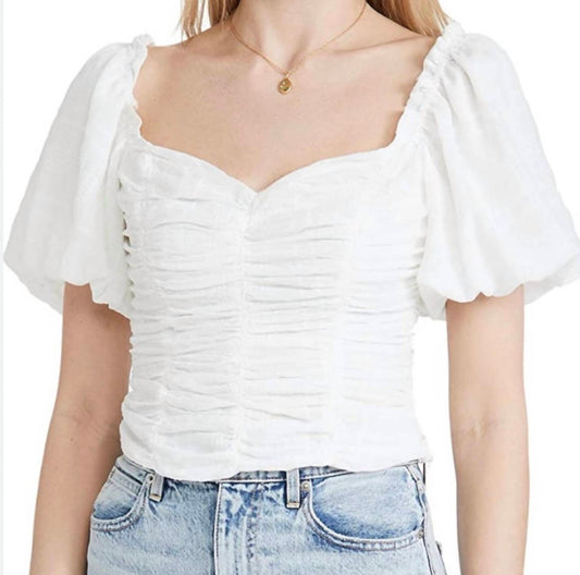 Astr - RUCHED SHORT PUFF SLEEVE TOP