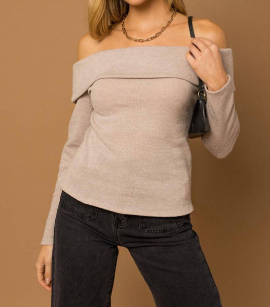 Gilli - Long Sleeve Off Shoulder Back Cross Glitter Rib Top