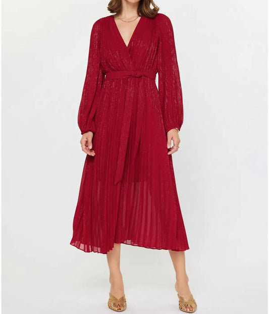Current Air - Pleated Surplice V-neck Midi Dress