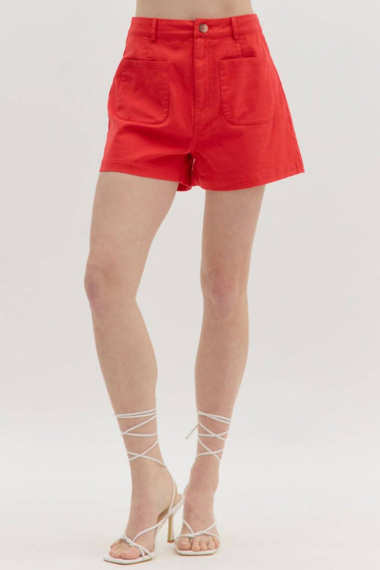 Entro - High Waist Shorts With Front Patch Pockets