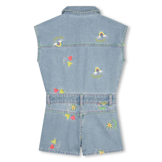 Billieblush - Girls Allover Flower Embroidery Denim Shortall
