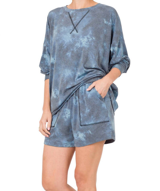 Zenana - Tie Dye Oversized Pullover And Shorts Set