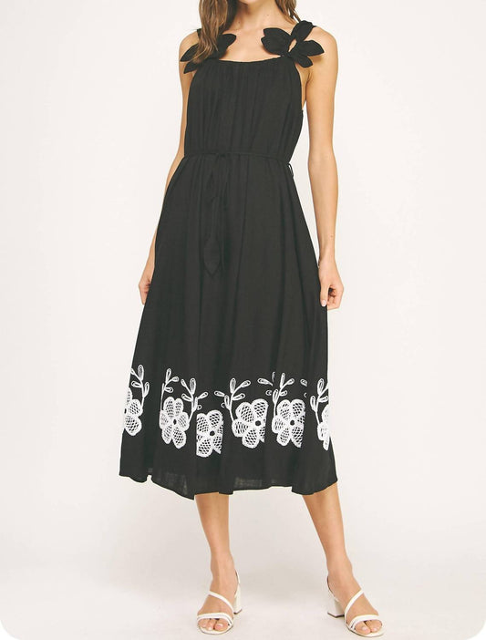 Strut & Bolt - Flower Petal Detail Embroidered Linen Dress