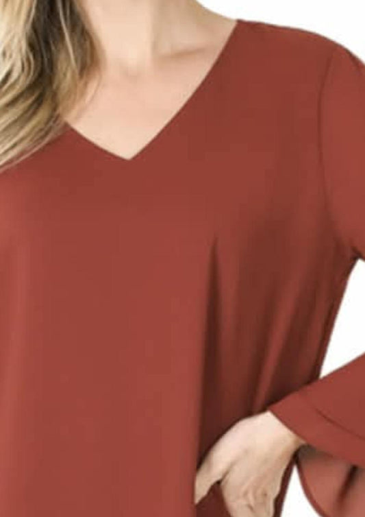 Zenana - Dobby Bell Sleeve Top