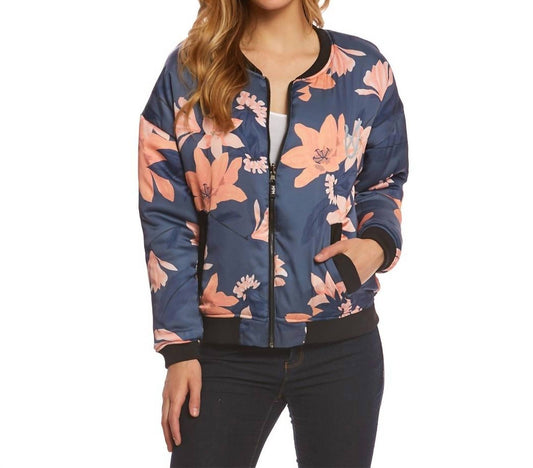 Minkpink - Floral Print Bomber Zip Up Puff Jacket