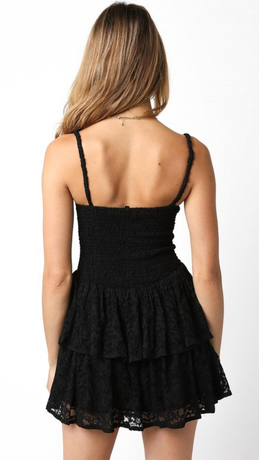 Olivaceous - Lace Double Layer Mini Dress