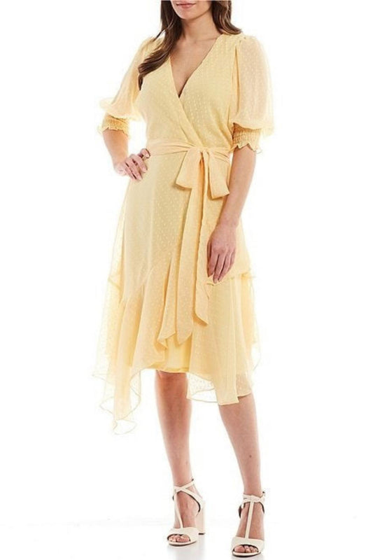 Maison Tara - Short Puff Sleeve Wrap Midi Dress