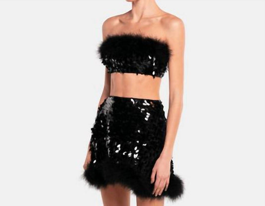 Ow Collection - Virgo Sequin Feather Top And Skirt Set