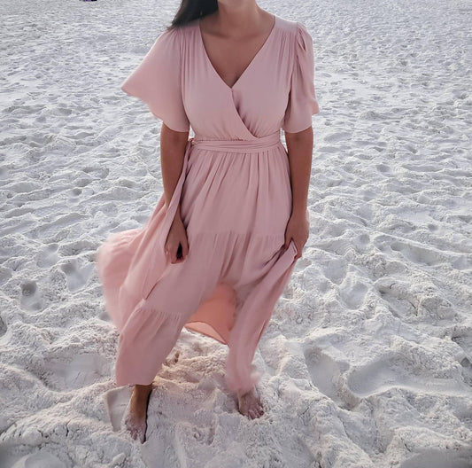 Bluivy - Flowy Wrap Tiered Maxi Dress