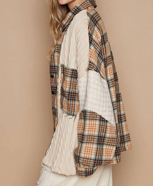 Pol - Vintage Washed Knit Patch Front Pocket Plaid Shirt