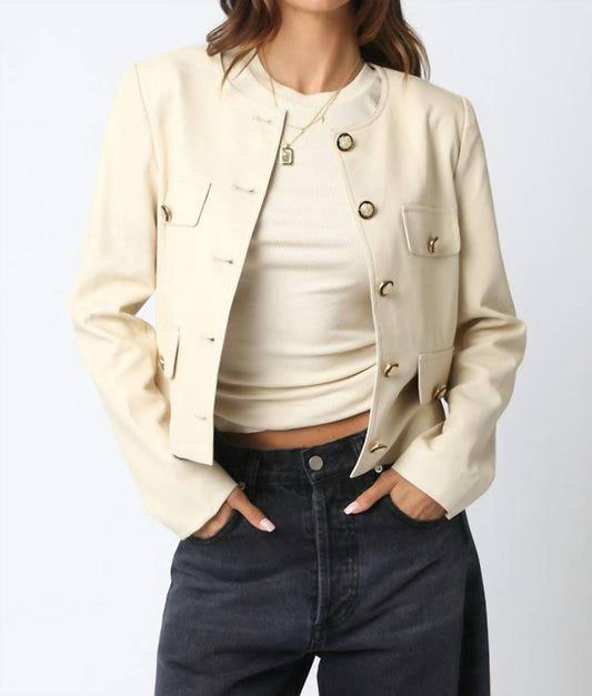 Olivaceous - Romi Faux Leather Jacket With Buttons