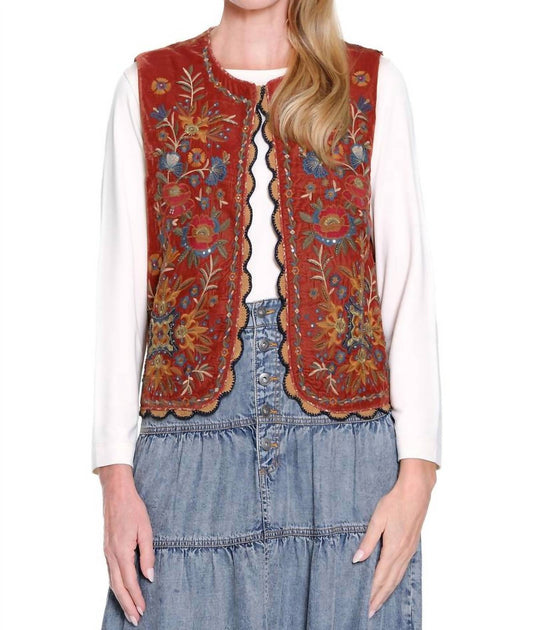 John Mark - Embellished Velvet Vest With Plaid Patched Back
