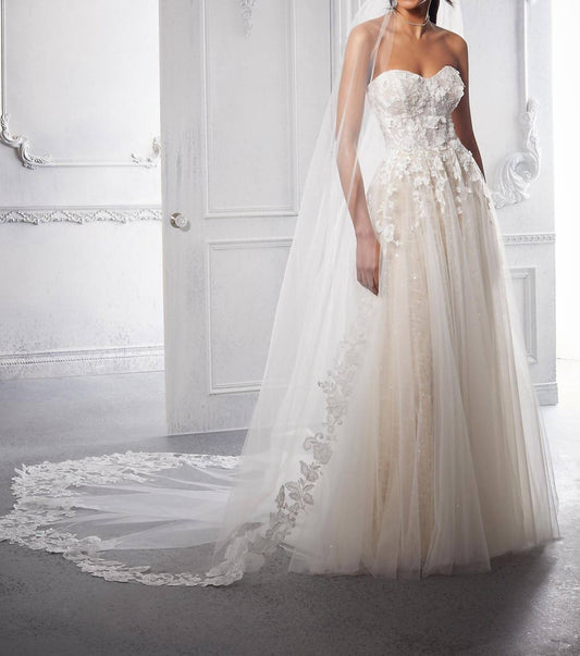 Morilee - Beaded With Sequins Cathedral Length Lace Wedding Veil