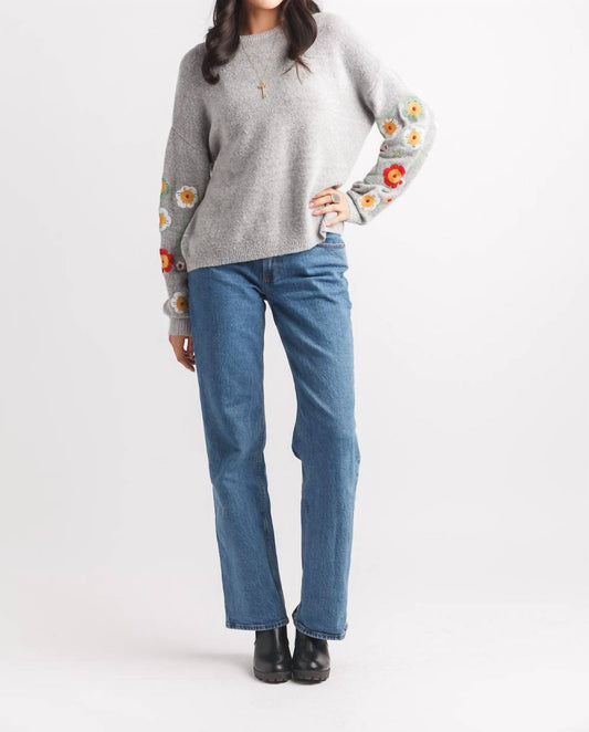 Papillon - Embroidered Heathered Terry Pullover Sweater