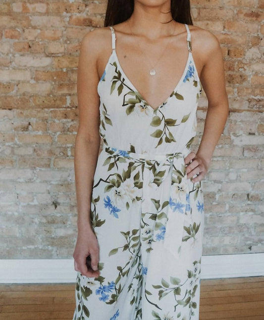 Epretty - White Floral Jumpsuit With Leg Slits