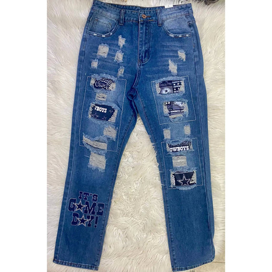 Lovesoft - Women's Dallas Cowboys Distressed Patchwork Jeans