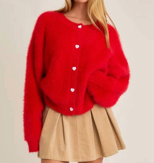 Le Lis - Heart Button Detail Sweater Cardigan