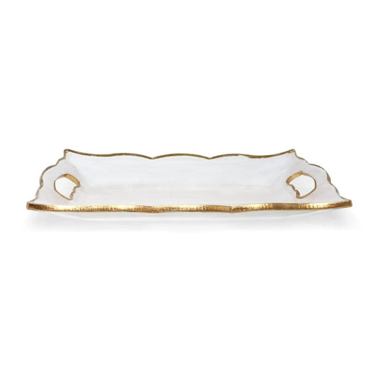 Vivience - Large Rectangular Glass Tray With Handles And Rim