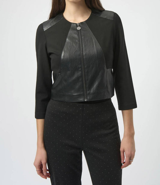 Joseph Ribkoff - Heavy Knit And Leatherette Fitted Jacket