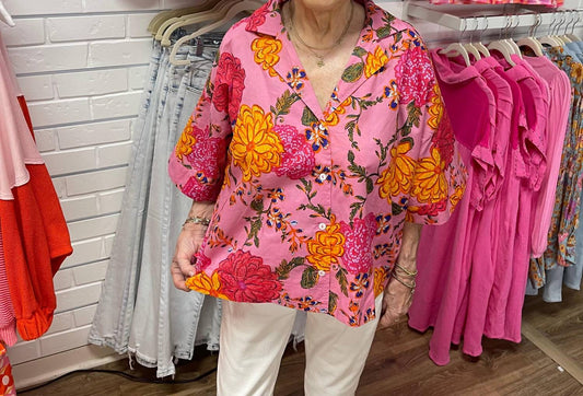 Karlie - Floral Poplin Button Up Top