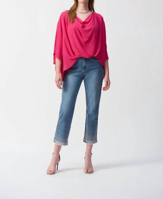 Joseph Ribkoff - Cowl Neck Hi-low Quarter Sleeves Top