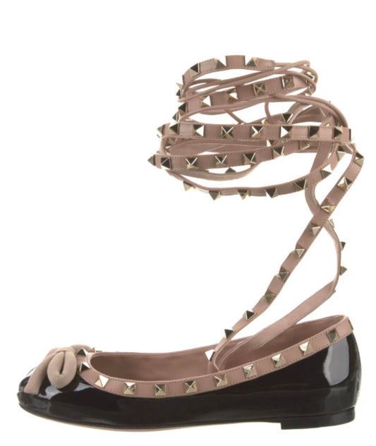 Valentino Garavani - Women's Rockstud Ballerina Flats with Studded Ankle Straps
