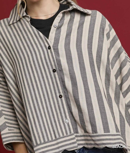 Umgee - Vertical Mix Stripe Button Down Shacket Top