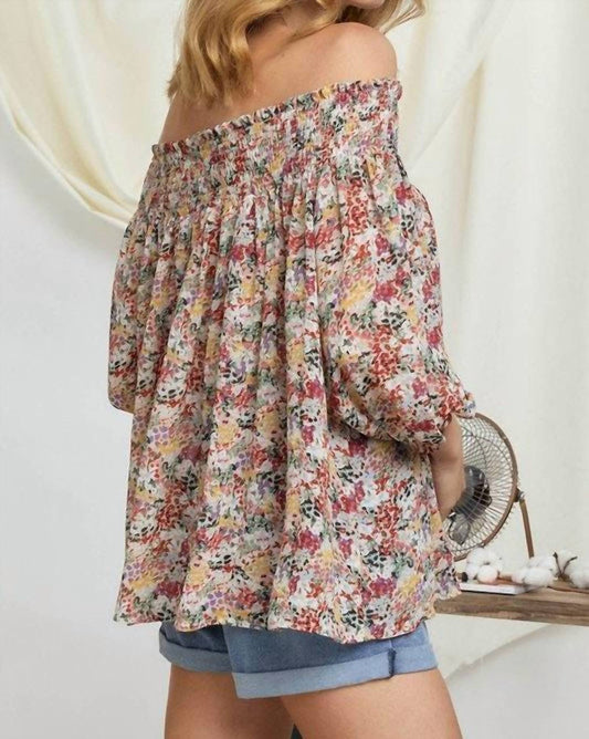 Davi & Dani - Floral Smocked Off Shoulder Top