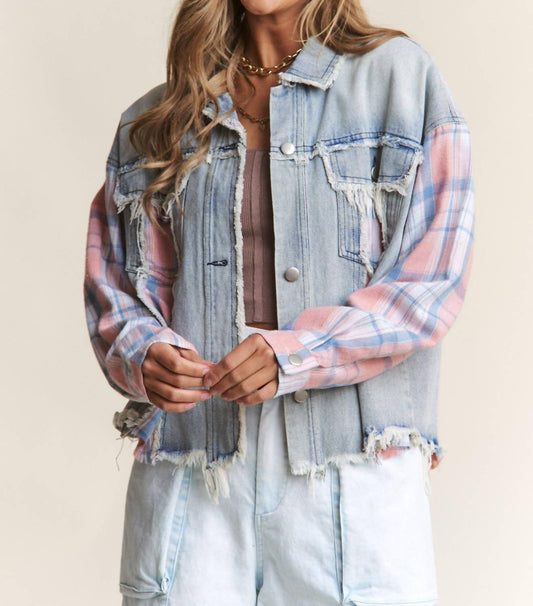 J.Nna - Color Block Plaid And Denim Jacket